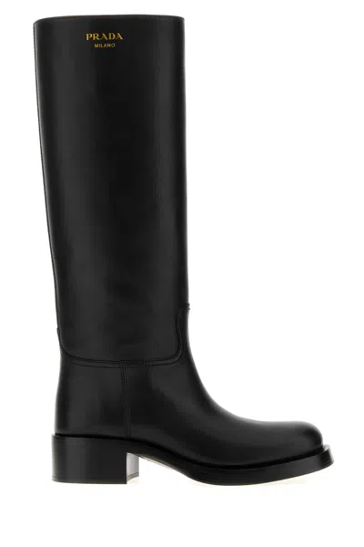 Prada Re-nylon And Leather Ankle Boots In Black