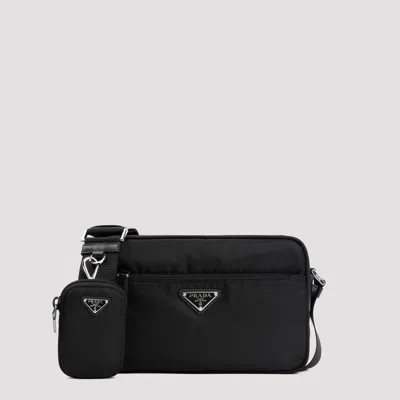 Prada Re-nylon And Leather Mini Shoulder Handbag - W:23cm H:15cm D:7.5cm In Black