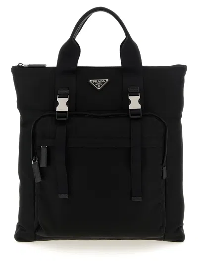 Prada Re-nylon And Saffiano Backpack Shopping Bag In Black