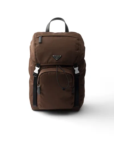 Prada Re-nylon And Saffiano Leather Backpack In Brown