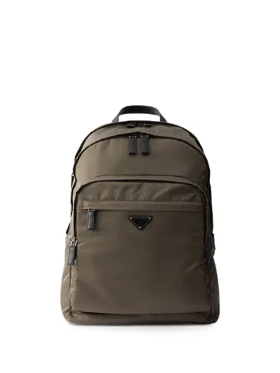 Prada Re-nylon And Saffiano Leather Backpack In Gray