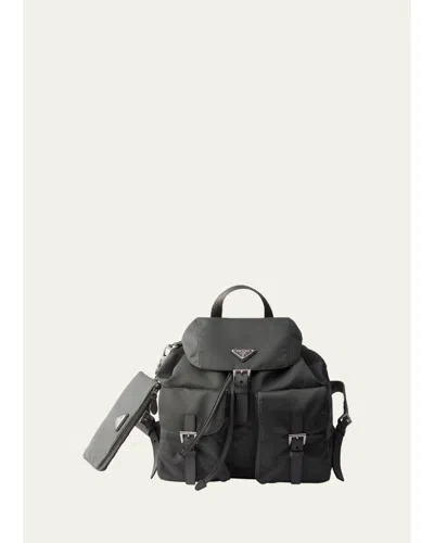 Prada Re-nylon & Saffiano Leather Backpack In Mercury Grey
