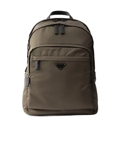 Prada Re-nylon And Saffiano Leather Backpack In Smoky Grey