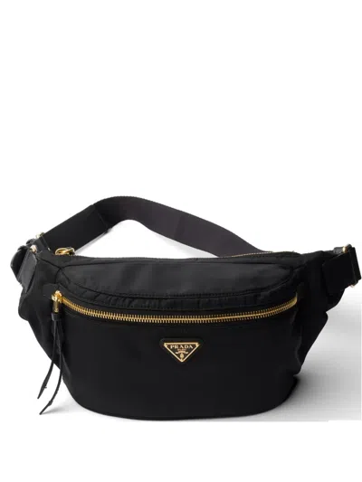 Prada Re-nylon And Saffiano Leather Belt Bag In Black