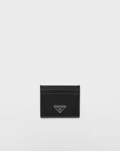 Prada Re-nylon And Saffiano Leather Card Holder In Black