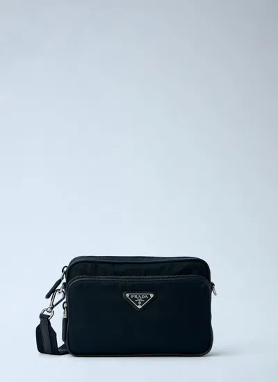 Prada Re-nylon And Saffiano Leather Crossbody Bag In Black