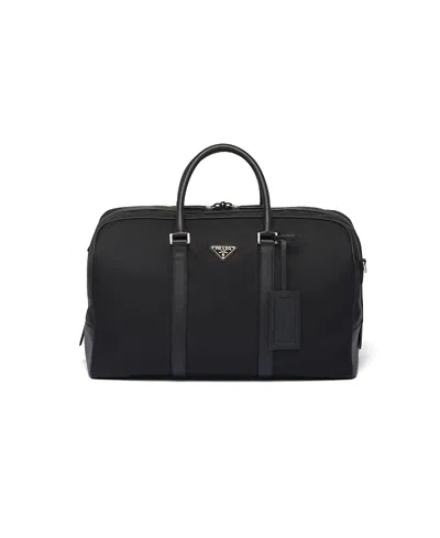 Prada Re-nylon And Saffiano Leather Duffel Bag In Black