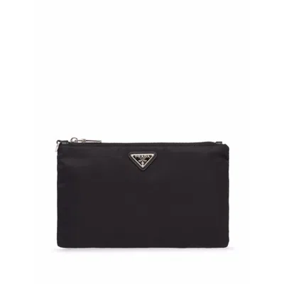 Prada Re-nylon And Saffiano Leather Pouch In Black