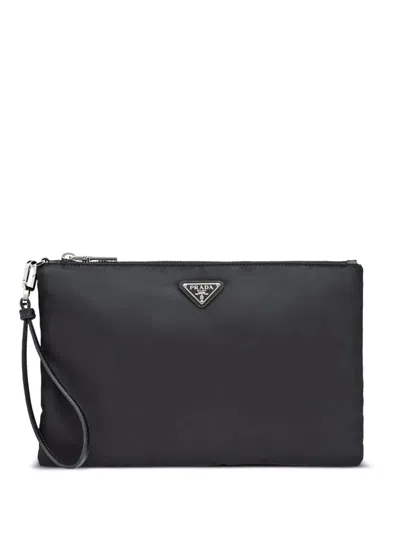 Prada Re-nylon And Saffiano Leather Pouch In Black