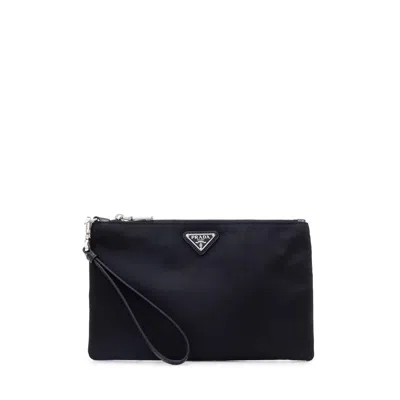 Prada Re-nylon And Saffiano Leather Pouch In Black