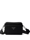 Prada Small Shoulder Bag With Adjustable Strap And Front Zip Pocket In Black