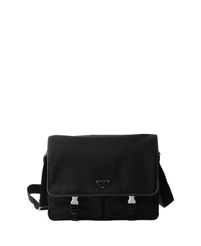 Prada Re-nylon And Saffiano Leather Shoulder Bag In Black