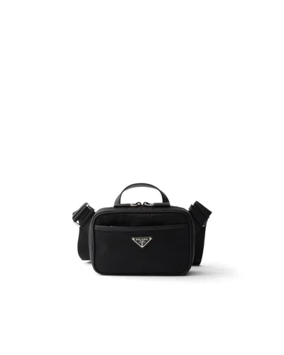 Prada Re-nylon And Saffiano Leather Shoulder Bag In Black