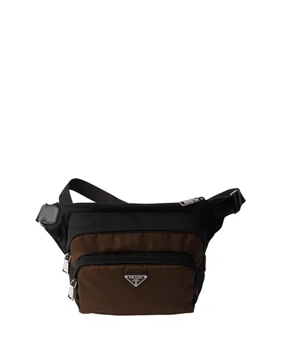 Prada Mens Black Re-nylon And Saffiano-leather Shoulder Bag In Brown