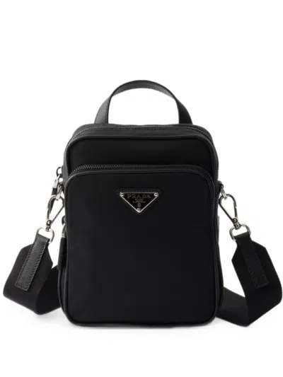 Prada Re-nylon And Saffiano Leather Shoulder Bag In Black