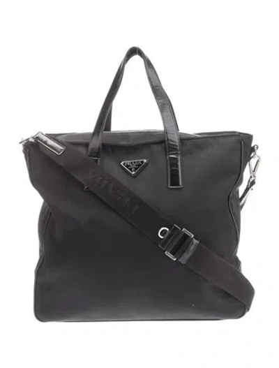 Pre-owned Prada Re-nylon And Saffiano Leather Tote Bag In Black