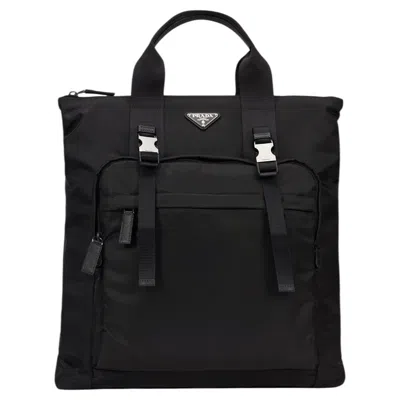 Pre-owned Prada Re-nylon And Saffiano Leather Tote Bag � Black