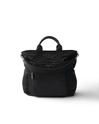 Prada Re-nylon And Saffiano Leather Tote Bag In Schwarz