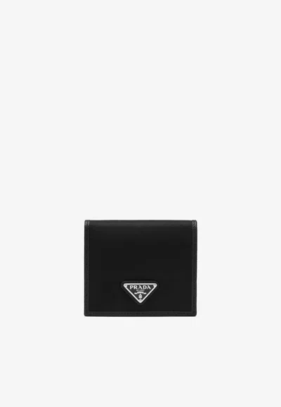 Prada Re-nylon And Saffiano Leather Wallet In Black