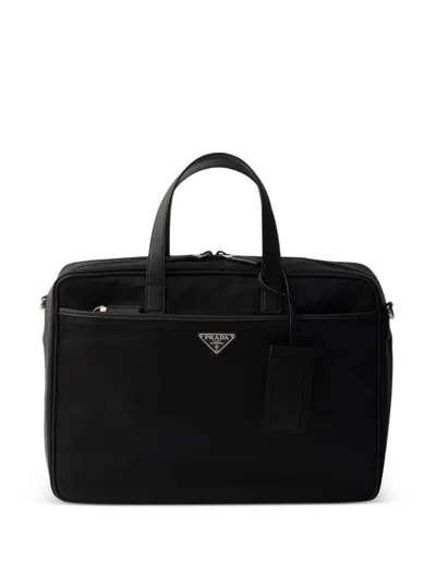 Prada Re-nylon And Saffiano Leather Work Bag In Brown