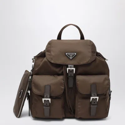 Prada Re-nylon And Saffiano Mini Backpack With Pouch In Brown