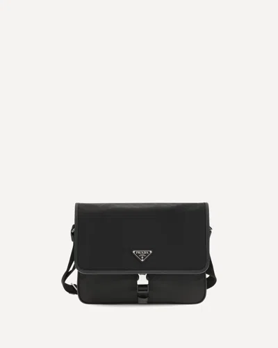 Prada Canvas Crossbody Shopping Bag Front Flap In Black