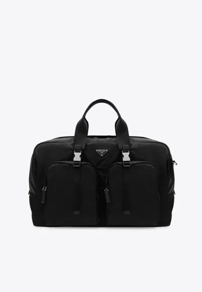 Prada Re-nylon And Saffiano Travel Bag In Black