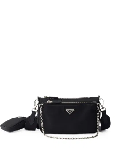 Prada Re-nylon And Saffiano-leather Mini Shoulder Bag In Black