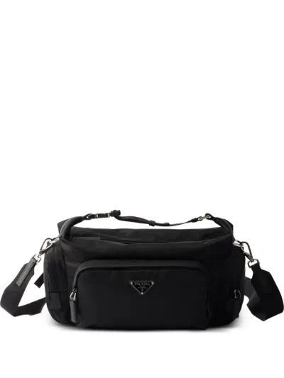 Prada Re-nylon And Saffiano-leather Shoulder Bag In Black