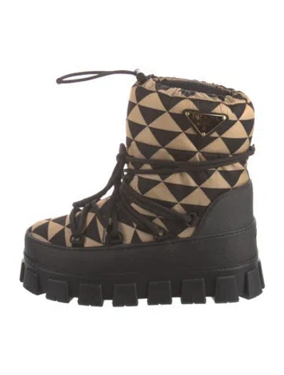 Pre-owned Prada Re-nylon Après-ski Enameled Metal Triangle Snow Boots W/ Tags In Black