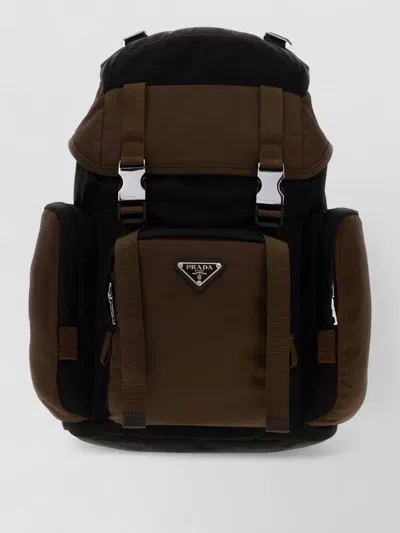 Prada Renylon Backpack Featuring Practical Side Pockets In Blue