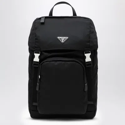 Prada Re-nylon Backpack With Snap Fastener In Black