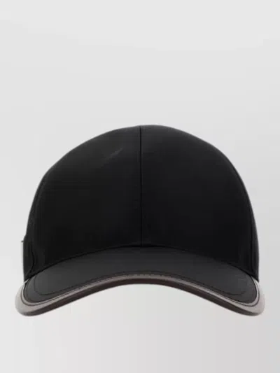 Prada Renylon Baseball Cap Curved Brim Design In Black