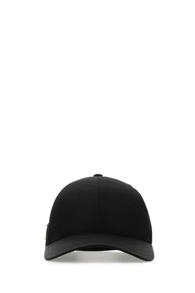 Prada Re-nylon Baseball Cap With Calf Leather Details In Black