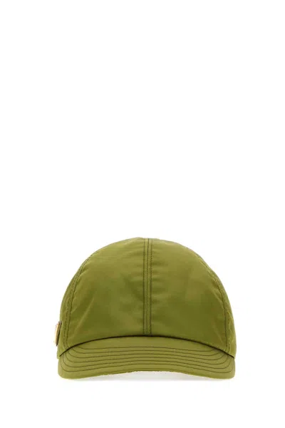 Prada Re-nylon Baseball Cap With Calf Skin Details In Green