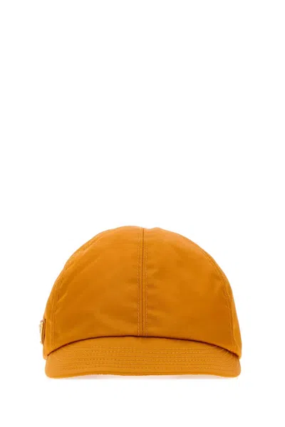 Prada Re-nylon Baseball Cap With Calfskin Details In Orange