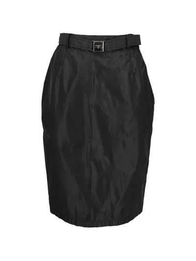 Pre-owned Prada Re-nylon Belted Skirt In Black