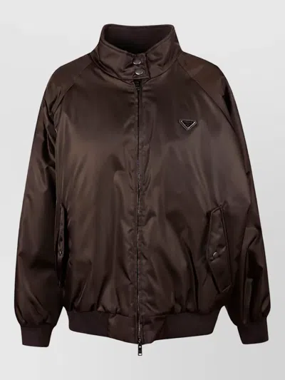 Prada Renylon Bomber Jacket In Brown