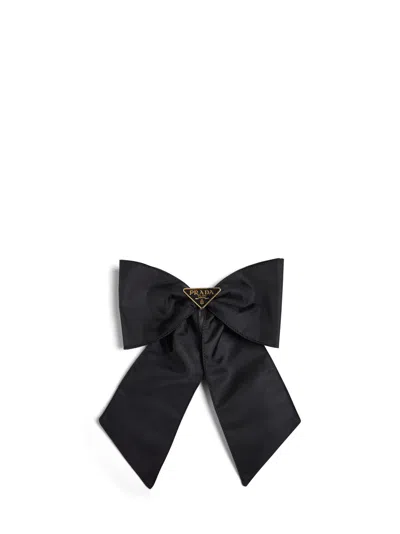 Prada Re-nylon Bow Hair Clip In Black