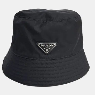 Pre-owned Prada Re-nylon Bucket Hat In Black