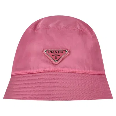 Pre-owned Prada Re-nylon Bucket Hat With A Enameled Triangle Logo In Pink
