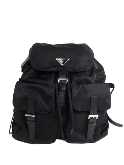 Pre-owned Prada Re-nylon Buckle-detail Backpack In Black