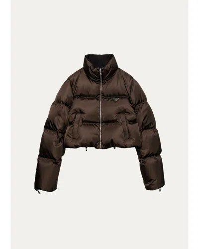 Prada Re-nylon Crop Puffer Jacket In Cocoa