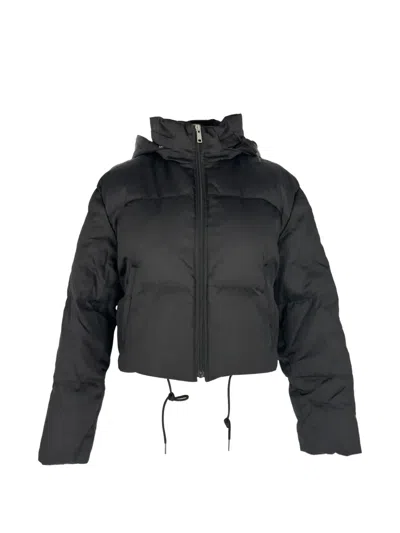 Pre-owned Prada Re-nylon Cropped Down Jacket In Black