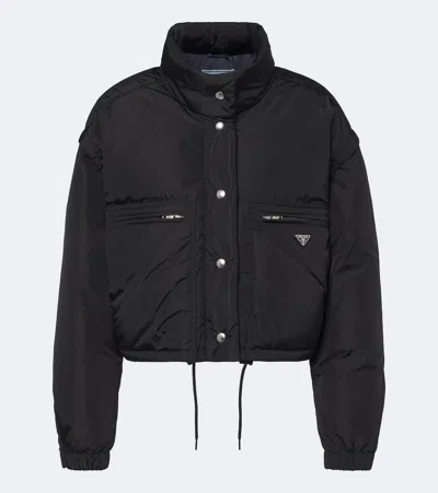 Prada Re-nylon Cropped Down Jacket In Black
