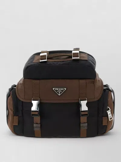 Prada Explore Shoulder Bag In Re-nylon And Leather In Brown
