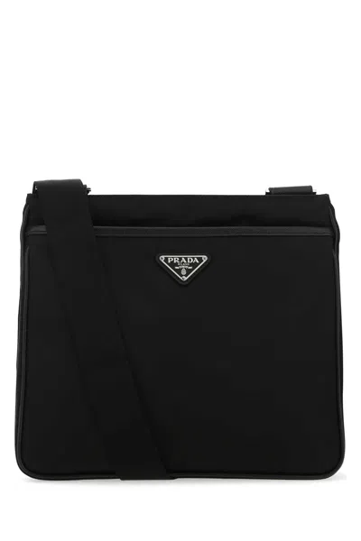 Prada Re-nylon And Saffiano Triangle Logo Shoulder Bag In Black