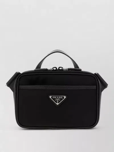 Prada Renylon Crossbody Belt Bag Top Handle In Black