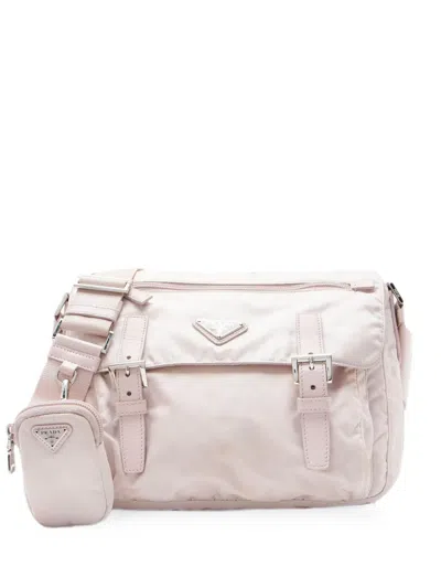 Pre-owned Prada Re-nylon Double Buckle Messenger Bag In Pink