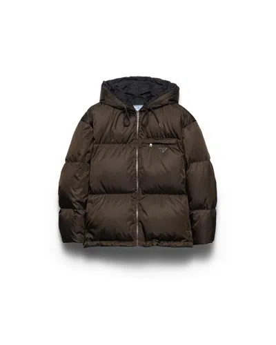 Prada Re-nylon Down Jacket In Brown